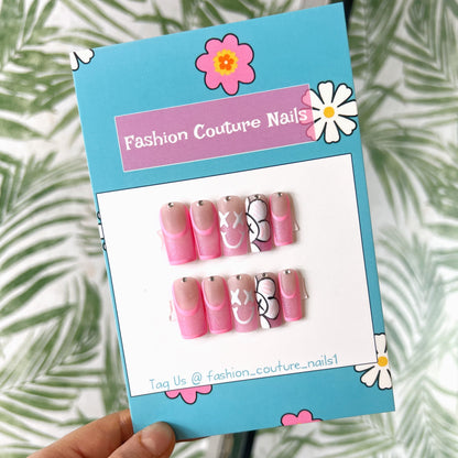Pink Kaws Acrylic Press on nails