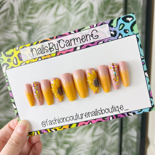 Sunflower ombre summer Acrylic Press on nails