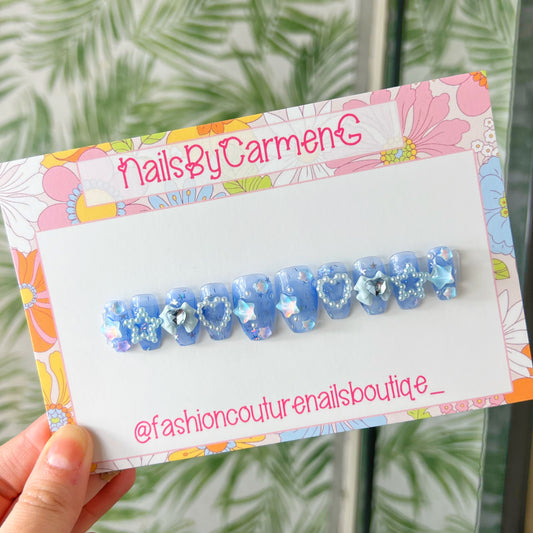 Blue jelly Charms Acrylic Press on nails