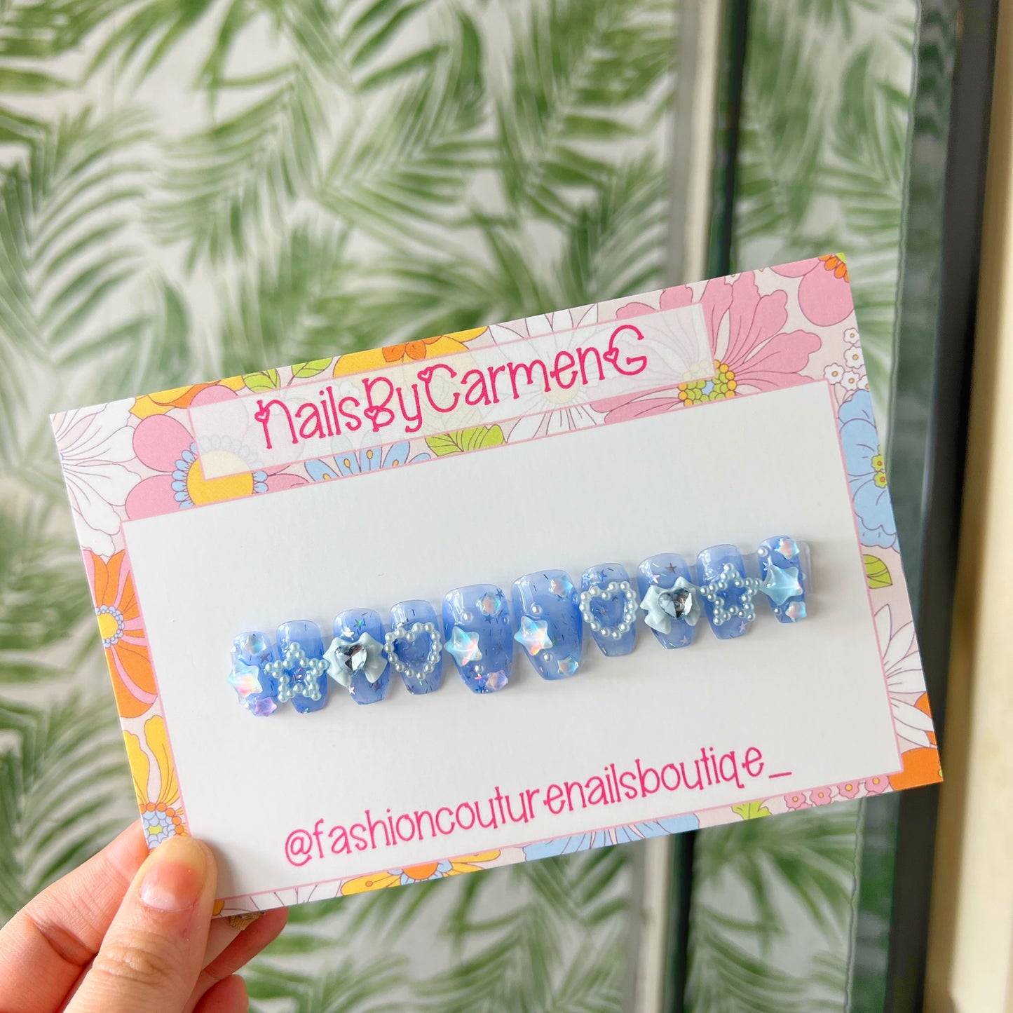 Blue jelly Charms Acrylic Press on nails