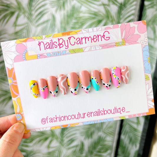 Terrazzo spring French tip Acrylic Press on nails