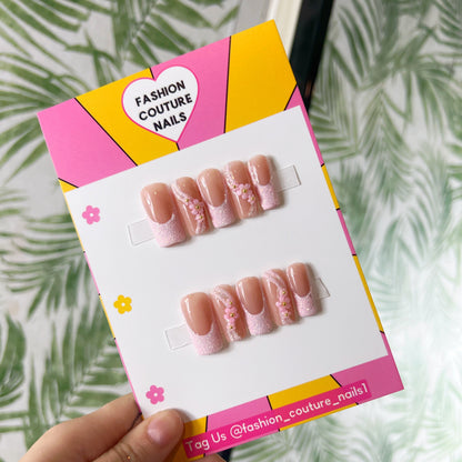 Pink glitter swirls Acrylic Press on nails