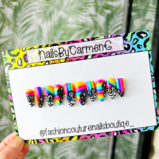 Rainbow trippy Acrylic Press on nails