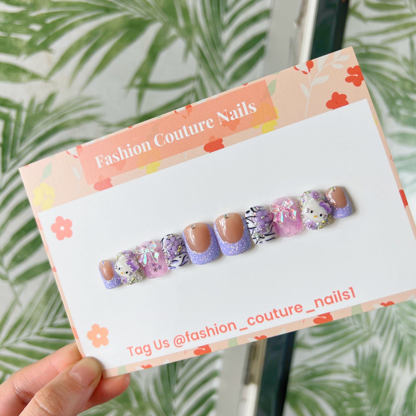 Purple Hello Kitty Charm Acrylic Press on nails