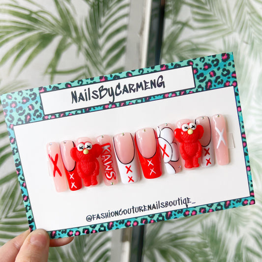 Red and White Kaws charms Acrylic Press on nails