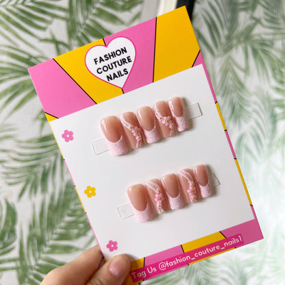 Pink glitter swirls Acrylic Press on nails