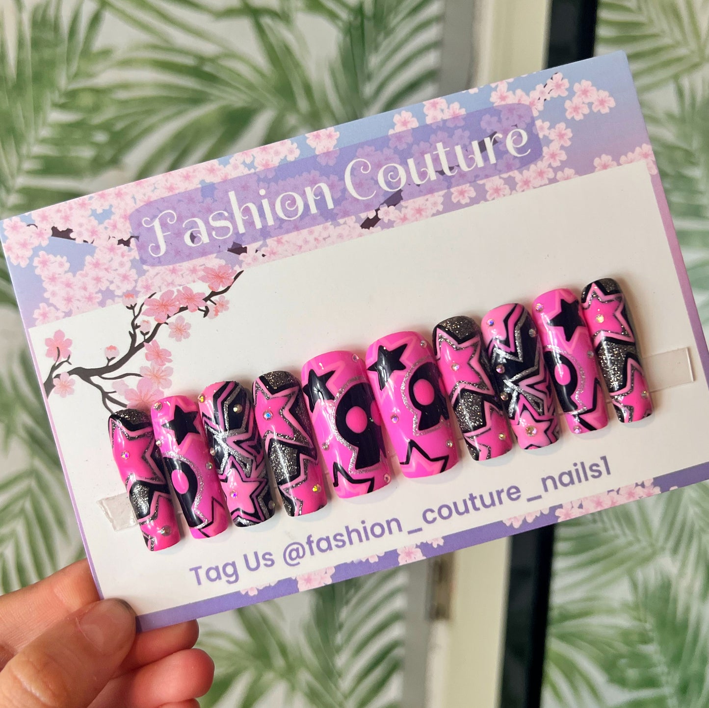Pink kawaii punk Acrylic Press on nails