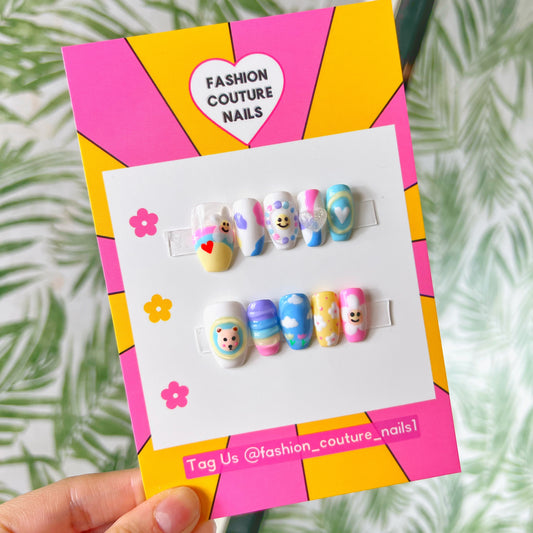 3D smiles and rainbows Acrylic Press on nails