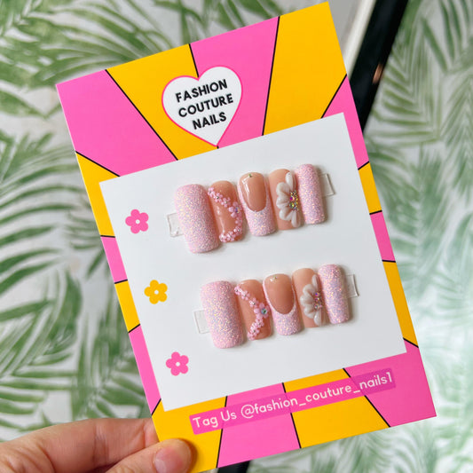 Pink Glitter Acrylic Press on nails
