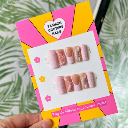 Pink Glitter Acrylic Press on nails