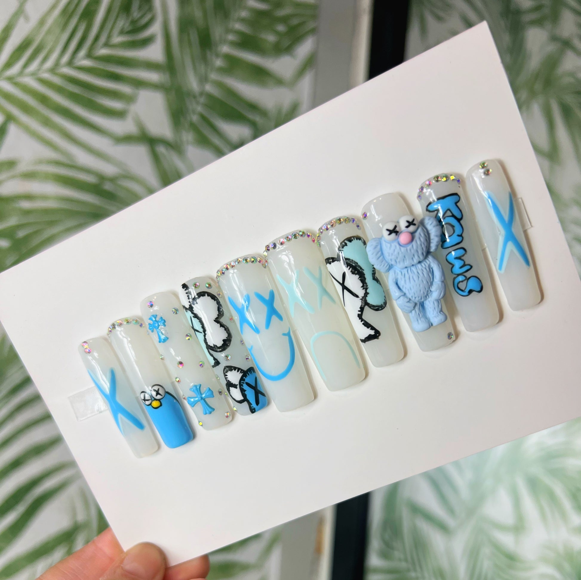 Blue Kaws charms Acrylic Press on nails