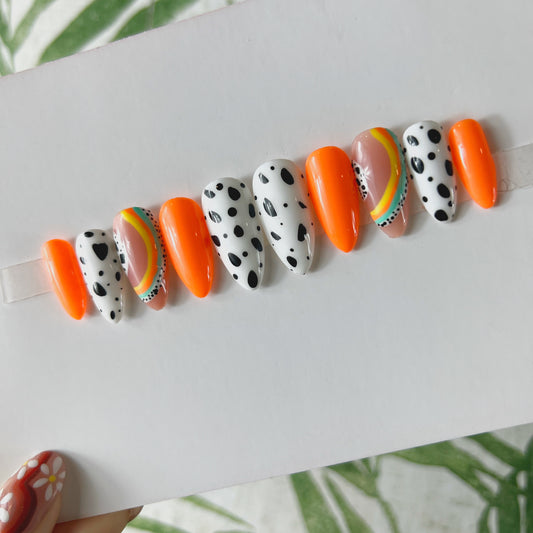 Orange polka dots Acrylic Press on nail