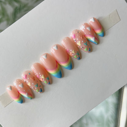 Rainbow Mickey French Tip Acrylic Press on nails