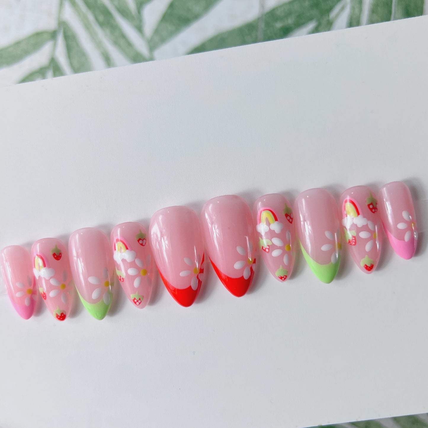 Strawberry French tip Acrylic Press on nail