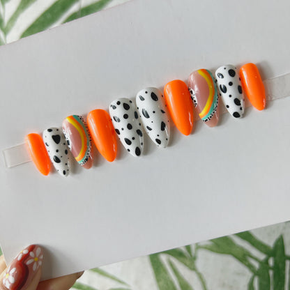 Orange polka dots Acrylic Press on nail