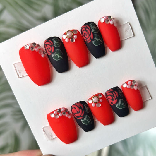 Red Rose Acrylic Press on nails