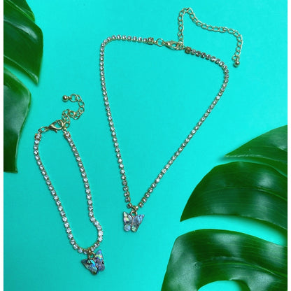 Butterfly charm bracelet and necklace set