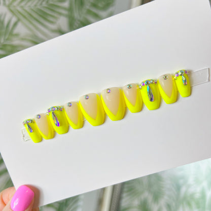 Neon yellow French tip Acrylic Press on nails