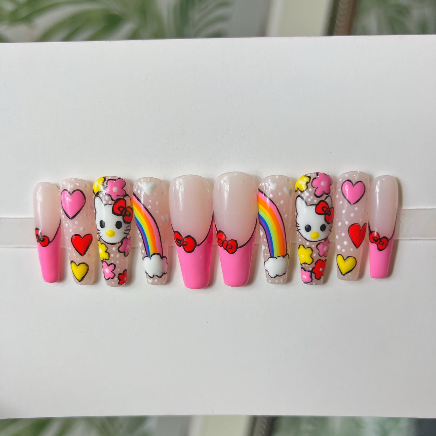 Hello Kitty Rainbow French Tip Acrylic Press On Nails