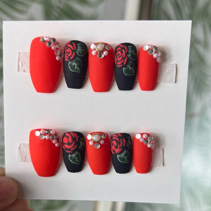 Red Rose Acrylic Press on nails