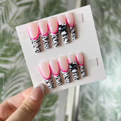 Hello Kitty Zebra French Tip Acrylic Press on nails