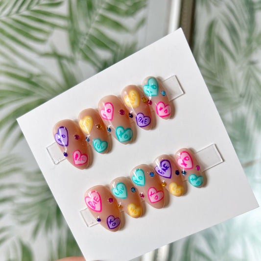 Multi Color Hearts Acrylic Press on nails