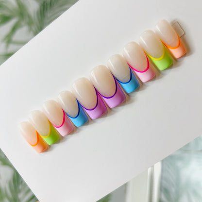 Rainbow French Tip Acrylic Press on nails