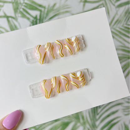 White & Gold Abstract Swirl Press On Nails