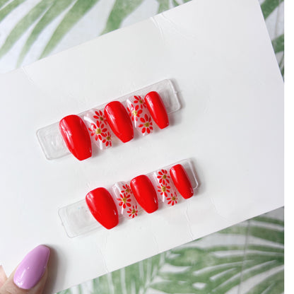 Red Blossoms Press On Nails