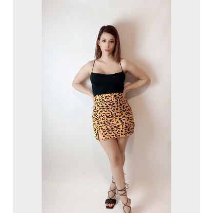 Yellow Cheetah Print Side Slit Mini Skirt