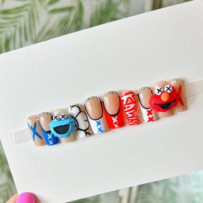 Elmo and Cookie Monster Kaws Acrylic Press on nails