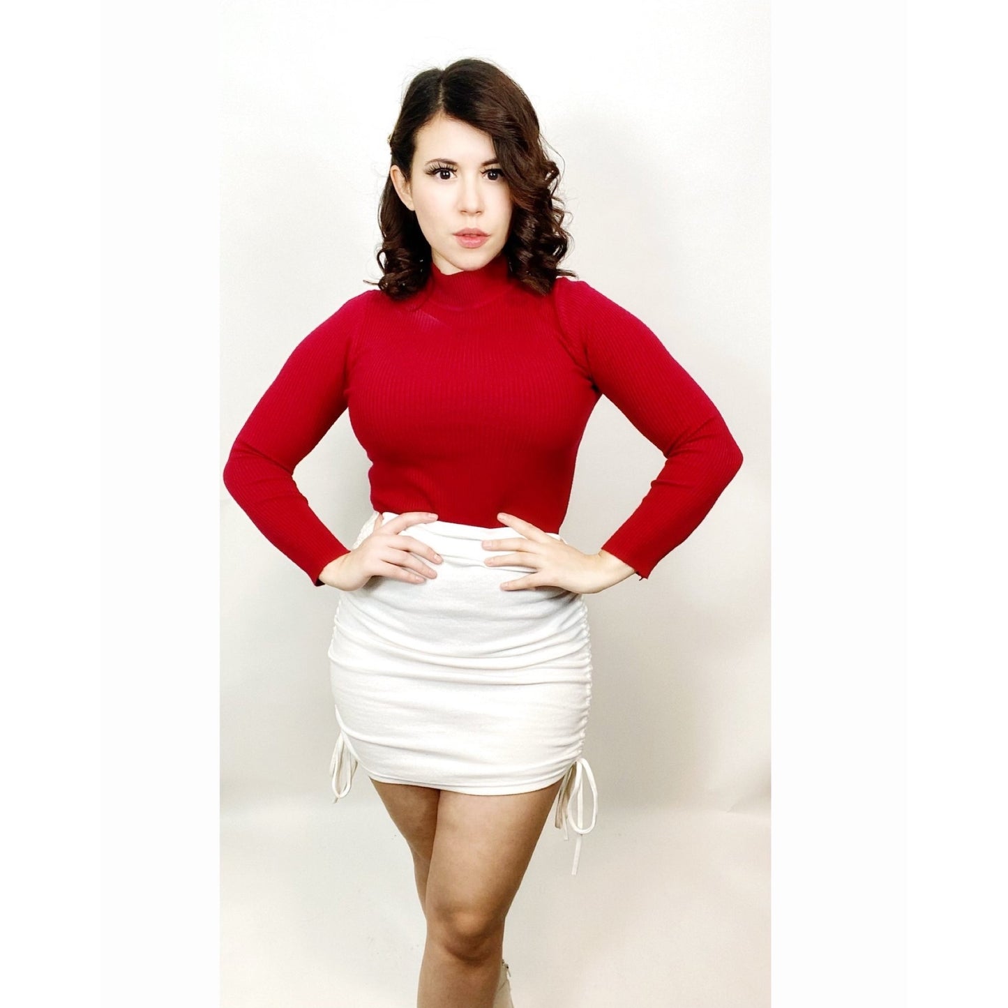 Red Ribbed Turtleneck Sweater