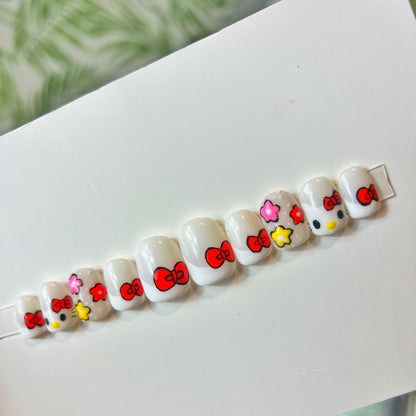 Hello Kitty French Tip Acrylic Press on nails