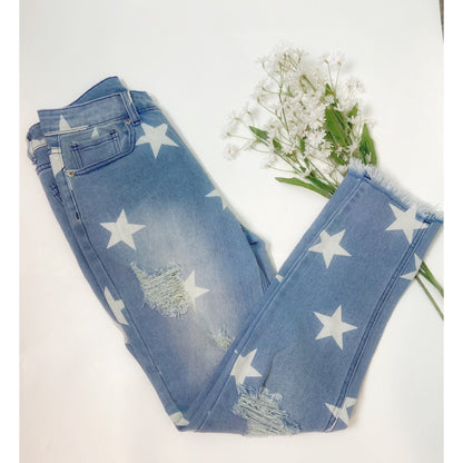 Star Print Distressed Boyfriend Jeans