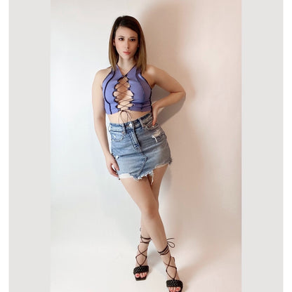 Lace Up Patch Work Crop Top