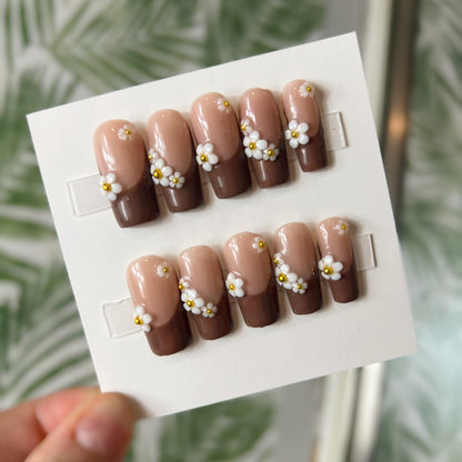 Brown French Tip Acrylic Press on nails