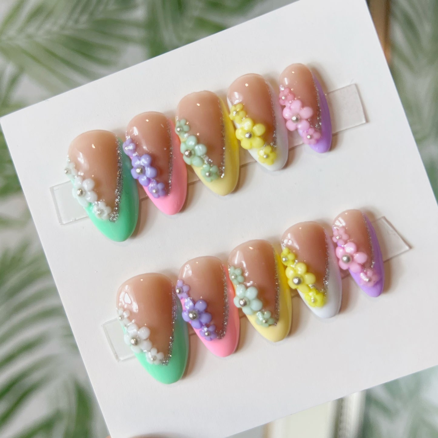 Multi Color Spring French Tip Acrylic Press on nails