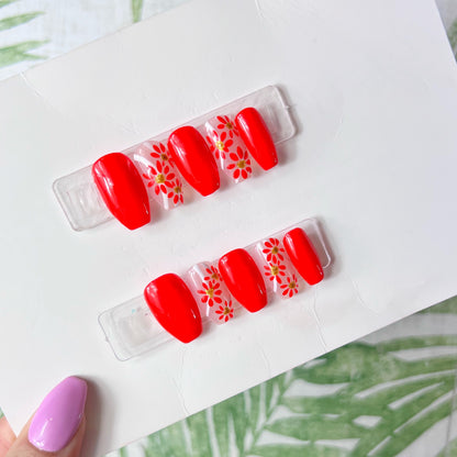 Red Blossoms Press On Nails