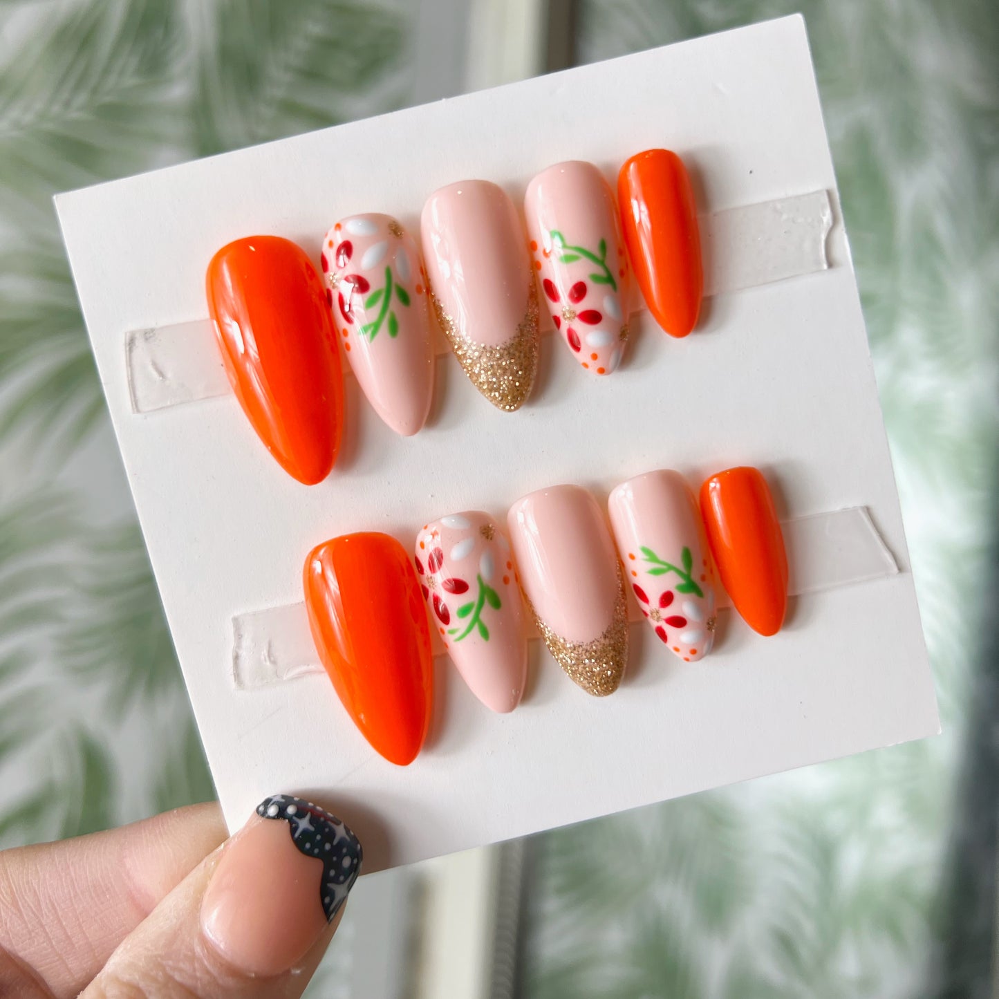 Orange spring flower Acrylic Press on nails