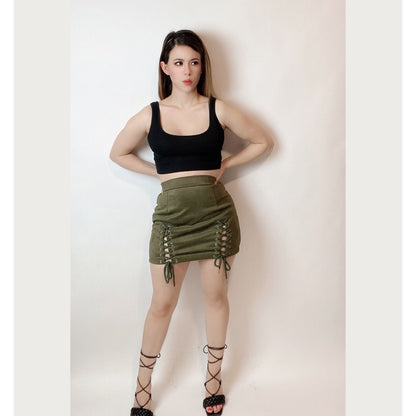 Army Green Lace Up Mini Skirt