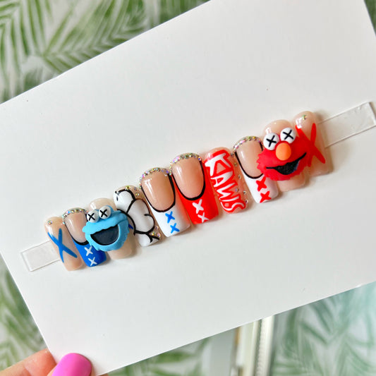 Elmo and Cookie Monster Kaws Acrylic Press on nails