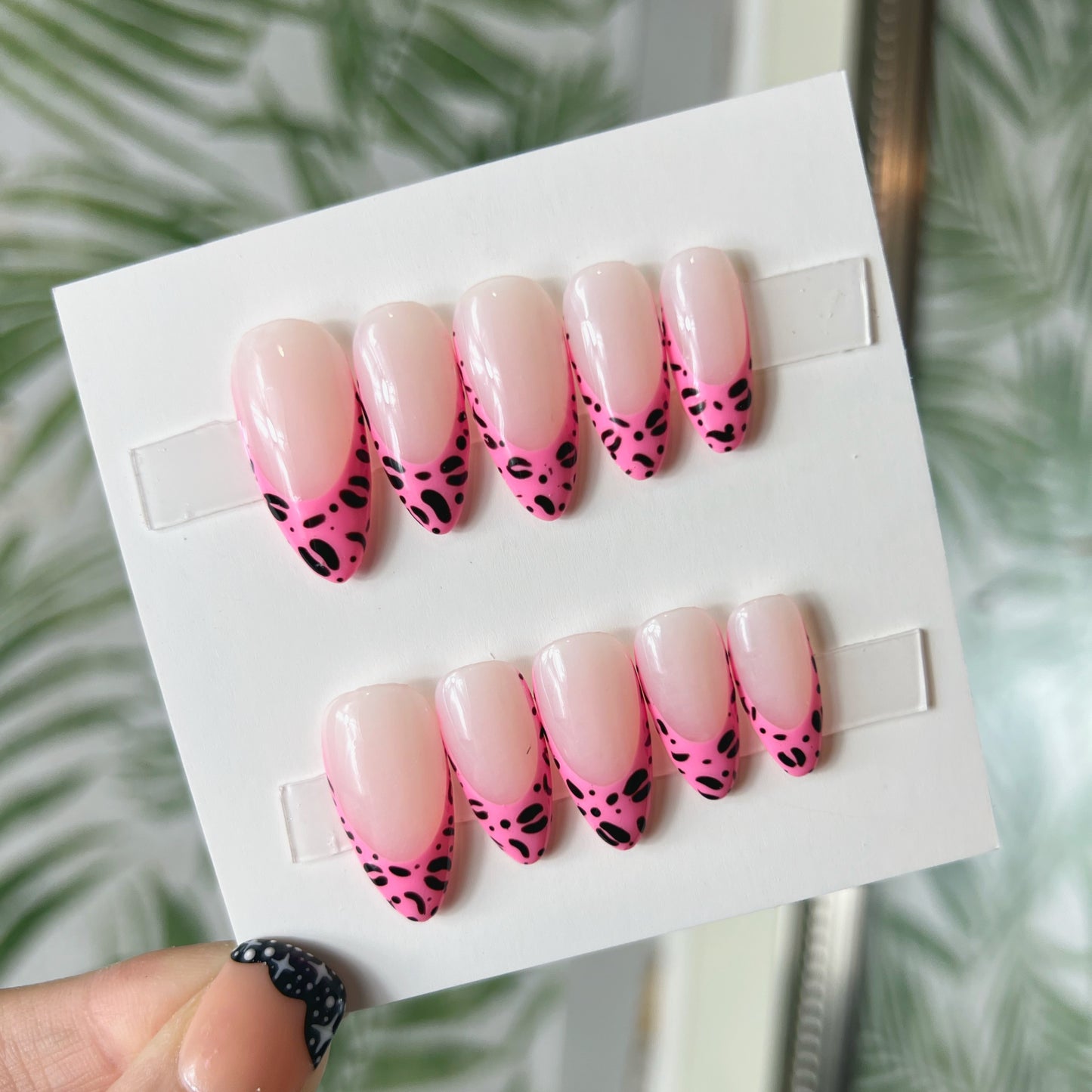 Pink Leopard Print French Tip Acrylic Press on nails