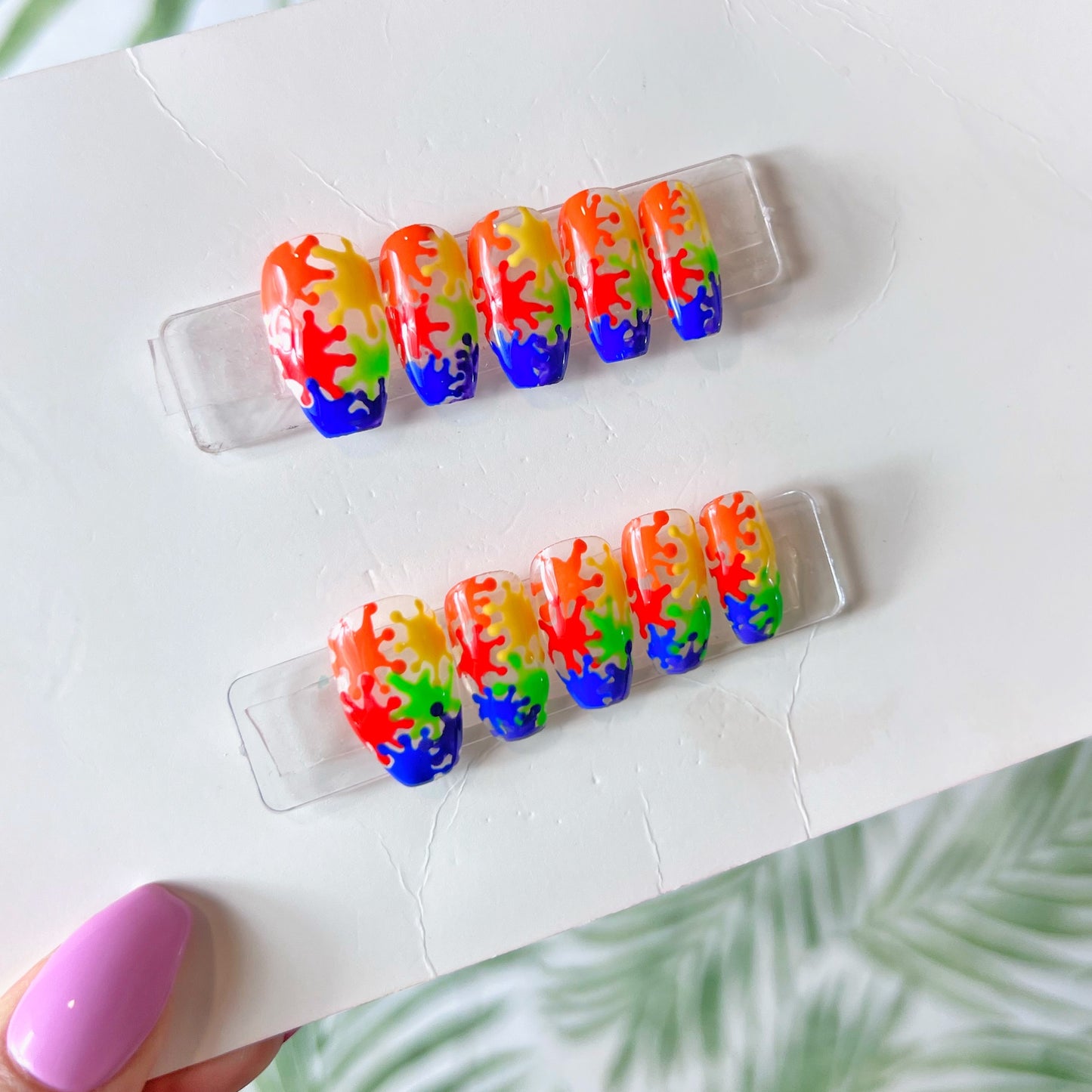 Rainbow Splattered Art Press On Nails