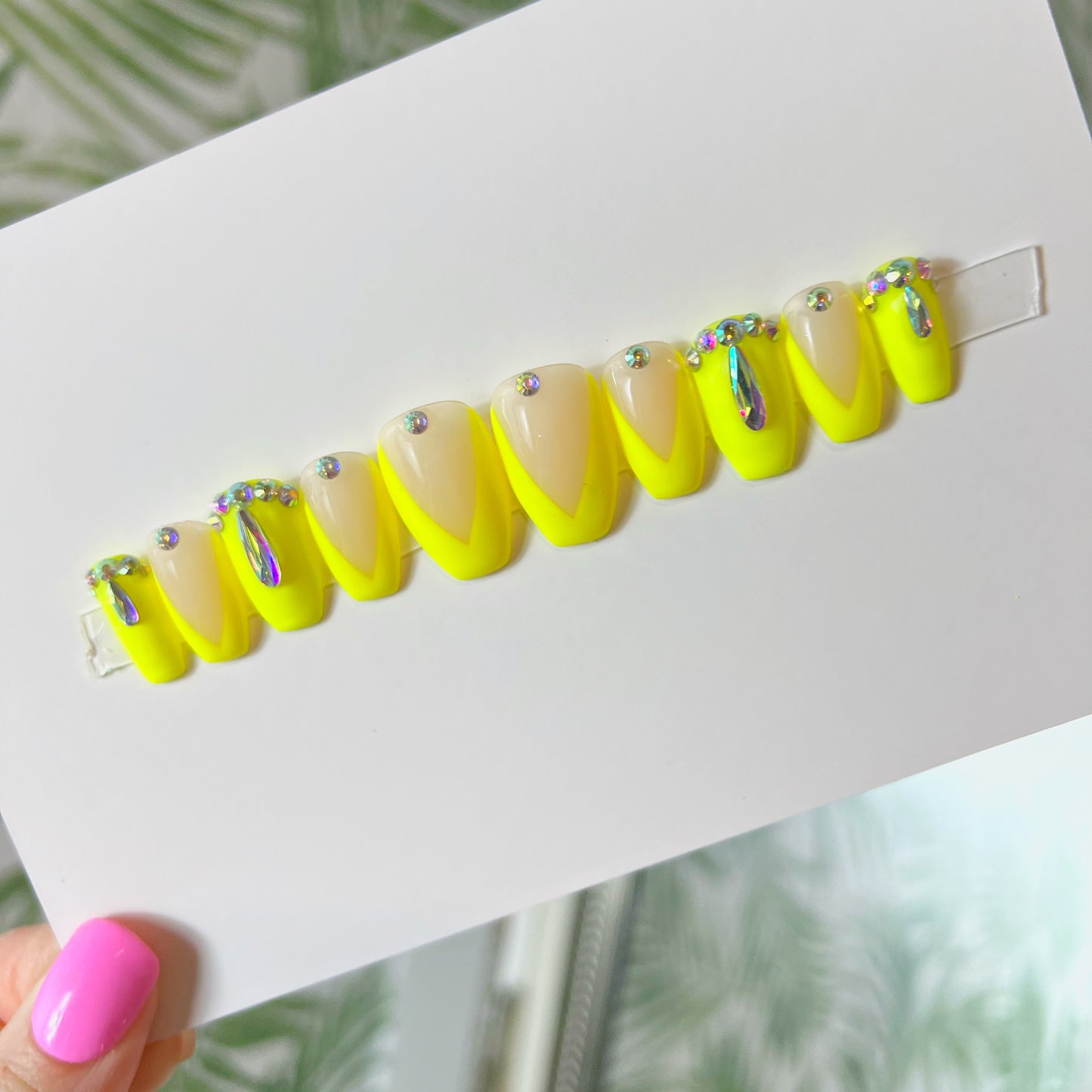 Neon yellow French tip Acrylic Press on nails