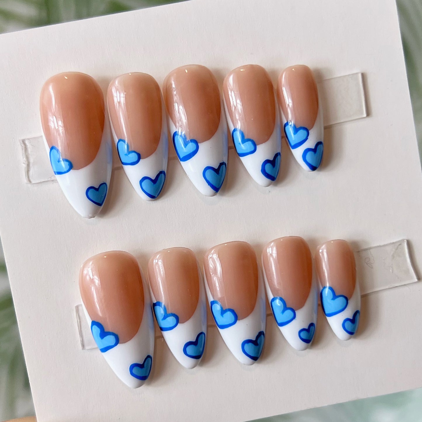 Blue Heart French Tip Acrylic Press on nails