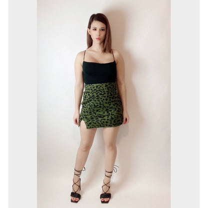 Green Cheetah Print Side Slit Mini Skirt