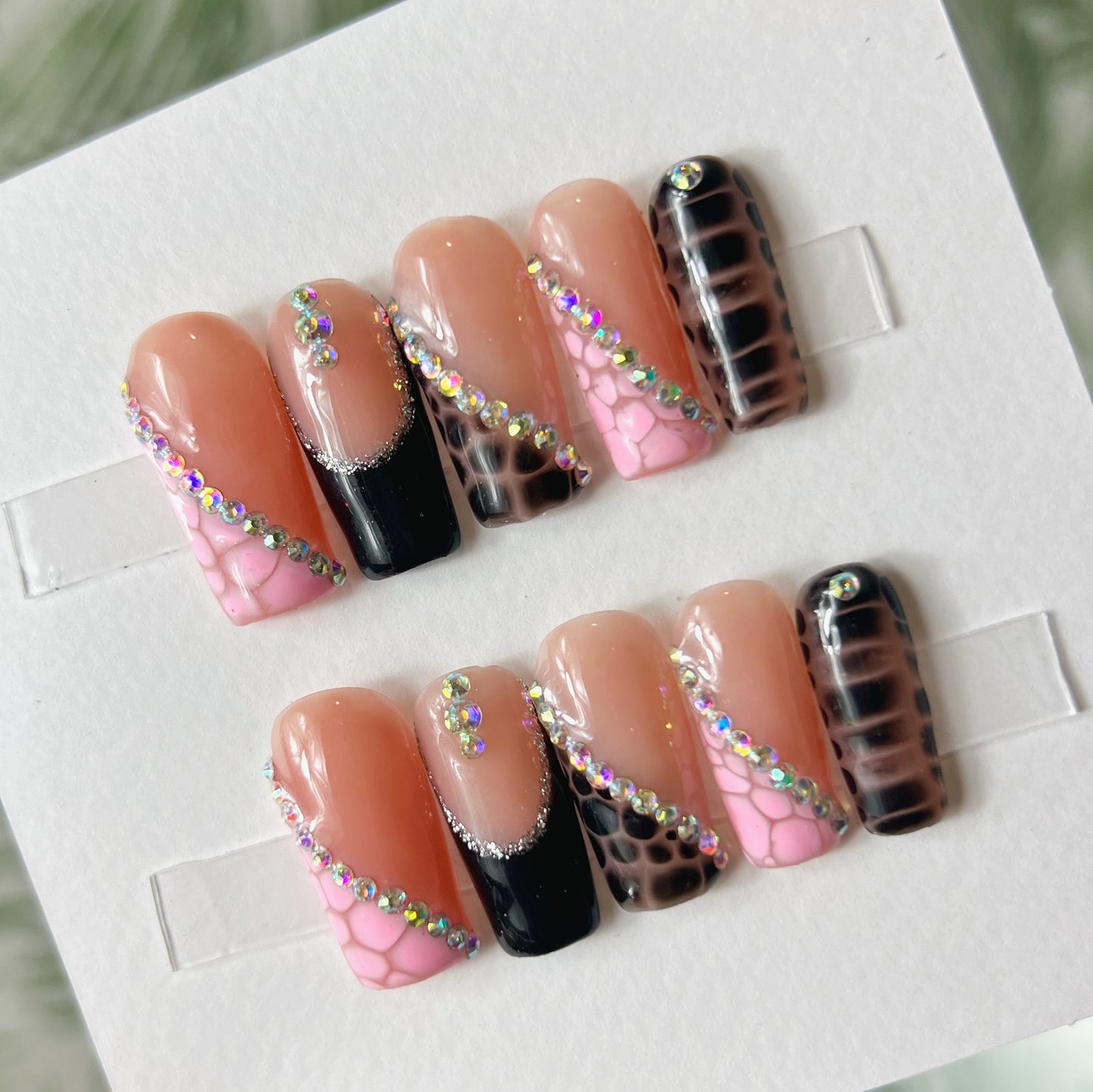 Black and Pink snake print Acrylic Press on nails
