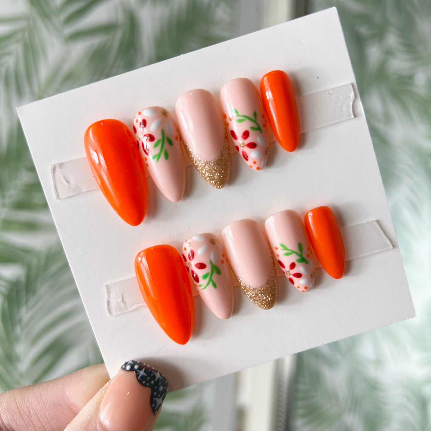 Orange spring flower Acrylic Press on nails