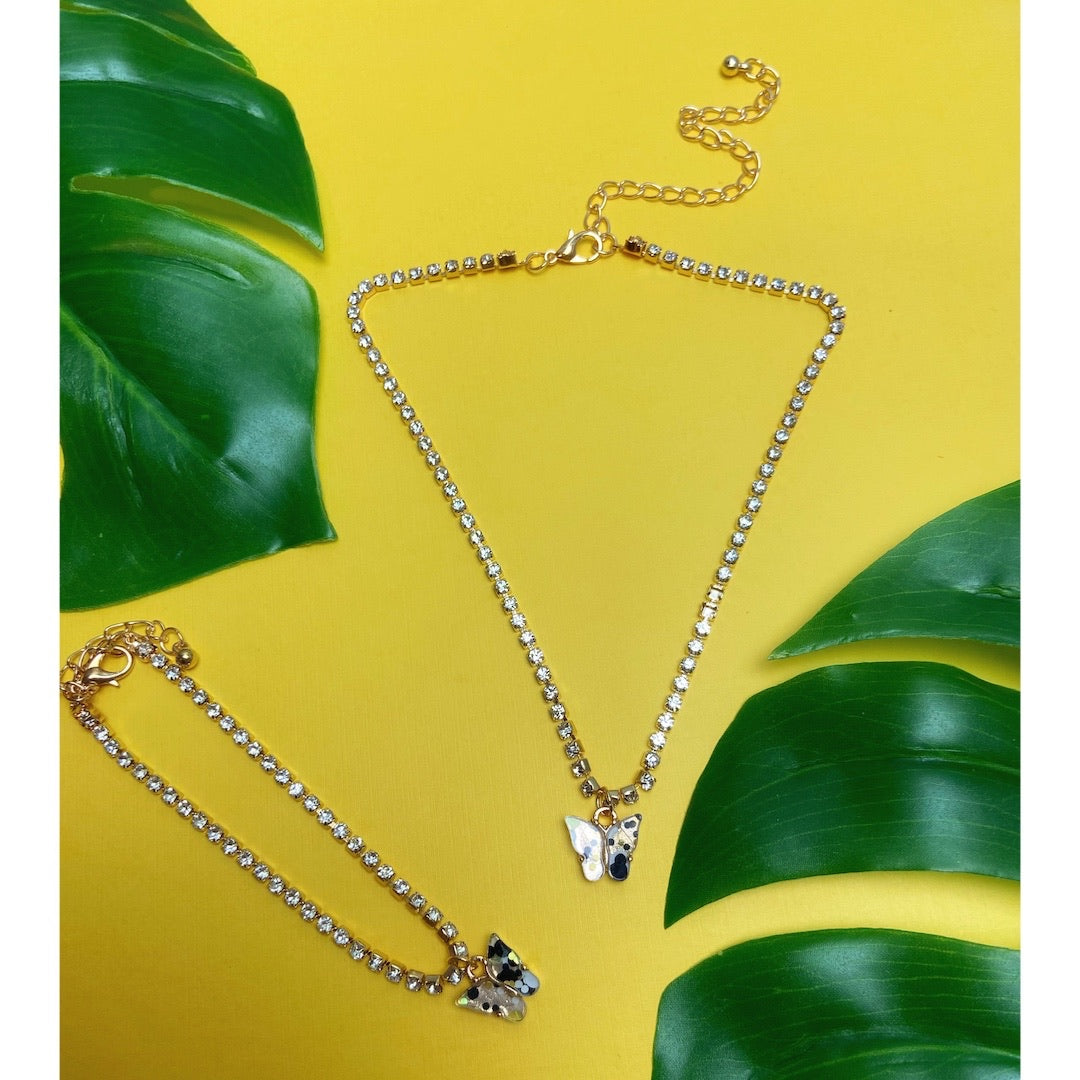 Butterfly charm bracelet and necklace set