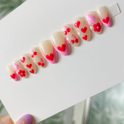 Heart mix and match French tip Acrylic Press On Nails